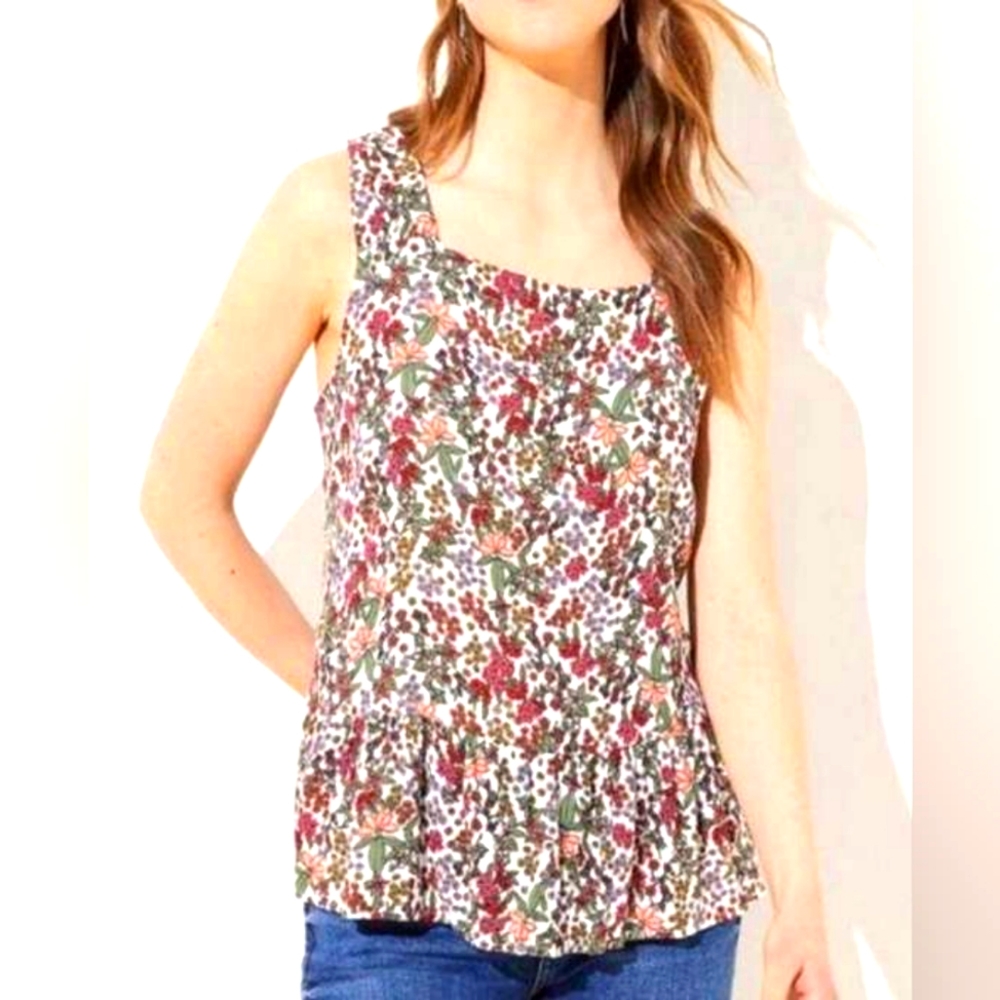 LOFT Floral Ruffle Tank Women's Sz. SMALL